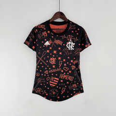 Camisa Flamengo Pré-Jogo 22/23 Torcedor Adidas Feminina - Preta e Vermelha