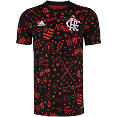 Camisa Flamengo Pré-Jogo 22/23 Torcedor Adidas Masculina - Preta eVermelha