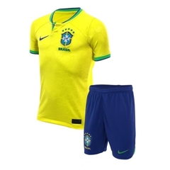 Kit Infantil Br@z!l 2022/23 Amarelo e Azul - Camisa e Shorts