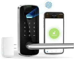 ULTRALOQ Palanca, cerradura inteligente WiFi con puente, cerradura de puerta 5 en 1 sin llave, cerradura de huellas dactilares con teclados y guía de voz, cerradura de puerta inteligente para puerta delantera, hogar y oficina