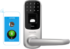 Ultraloq UL3 BT (2ª generación) Smart Lock + Bridge WiFi Adaptador, 5 en 1 cerradura de puerta de entrada sin llave con WiFi, Bluetooth, huella digital biométrica y teclado táctil, Smart Door Lock Edition (níquel satinado) - Informatica Elite