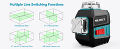 MiLESEEY Nivel láser, autonivelante 3 líneas láser de cruz verde 360, 3 ajustes de brillo con batería recargable tipo C y soporte magnético en forma de L y estuche incluido - Informatica Elite