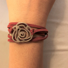 Pulseira couro com Rosa - comprar online