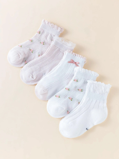 Kit Flores com 5 Pares de Meias Infantil