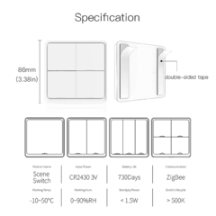 Tuya ZigBee Interruptor de Cena Sem Fio, Controlador de Botão, Alimentado por Bateria, Cenário de Automação, 4 Gangues, 12 Cena