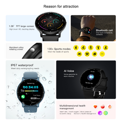 Imagem do Smartwatch Zwear ZW02 Pro Bt 5.2 Android Ios Tela 1.3 Preto - A prova d' água