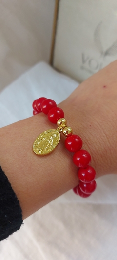 Pulsera Jade rojo Virgencita Protectora