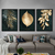 Trio de Quadros Folhas Gold Dourada