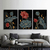 Trio de Quadros Abstrato Flores Fundo Black