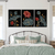 Trio de Quadros Abstrato Flores Fundo Black - comprar online