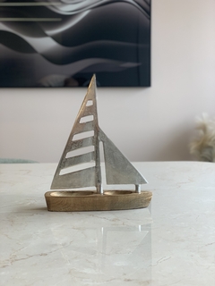 Escultura Wood - Barco Sailboat - Prata