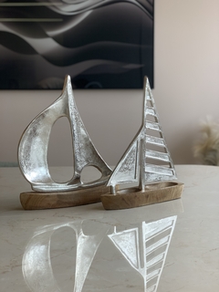 Escultura Wood - Barco Sailing - Prata - loja online