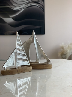 Escultura Wood - Barco Sailboat - Prata - CASA MABÔ