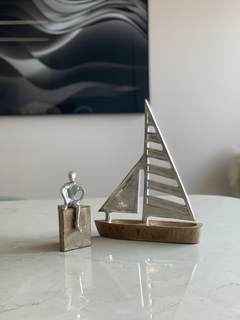 Escultura Wood - Barco Sailboat - Prata - loja online