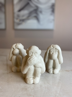 Escultura Macaco - Branco - (Kit 3 Pcs)