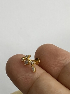 Labret/ Ramo/ Aço gold/ push pin - loja online