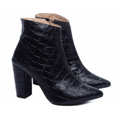 Bota Bico Fino Napa Croco Preto com Zíper TORRICELLA - 50B-C - Lu.com Variedades