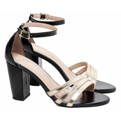 Sandália Feminina Napa Preto e Dourado TORRICELLA - 8007C - Lu.com Variedades