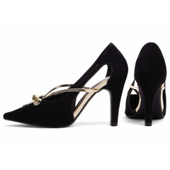 Sapato Scarpin Nobuck Preto e Metalizado TORRICELLA - 67076A - LU.COM Variedades