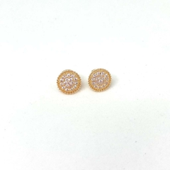 Imagem do Conjunto Colar e Brinco Dourado com Botton Pequeno Cravejado Microzirconia Branca