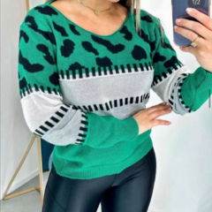 BLUSA DE TRICOT PRETO COM VERDE BAMDEIRA