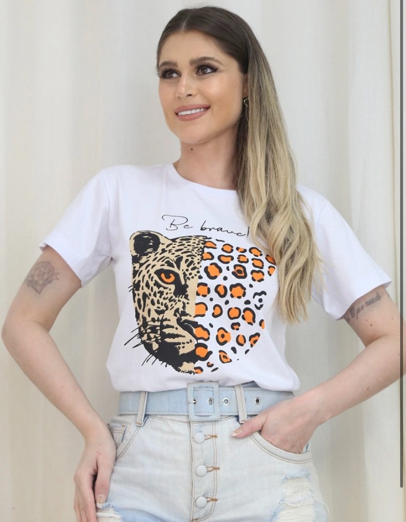 T Shirt Feminina Leve Manga Curta Tendencia Blogueira Moderna Gola