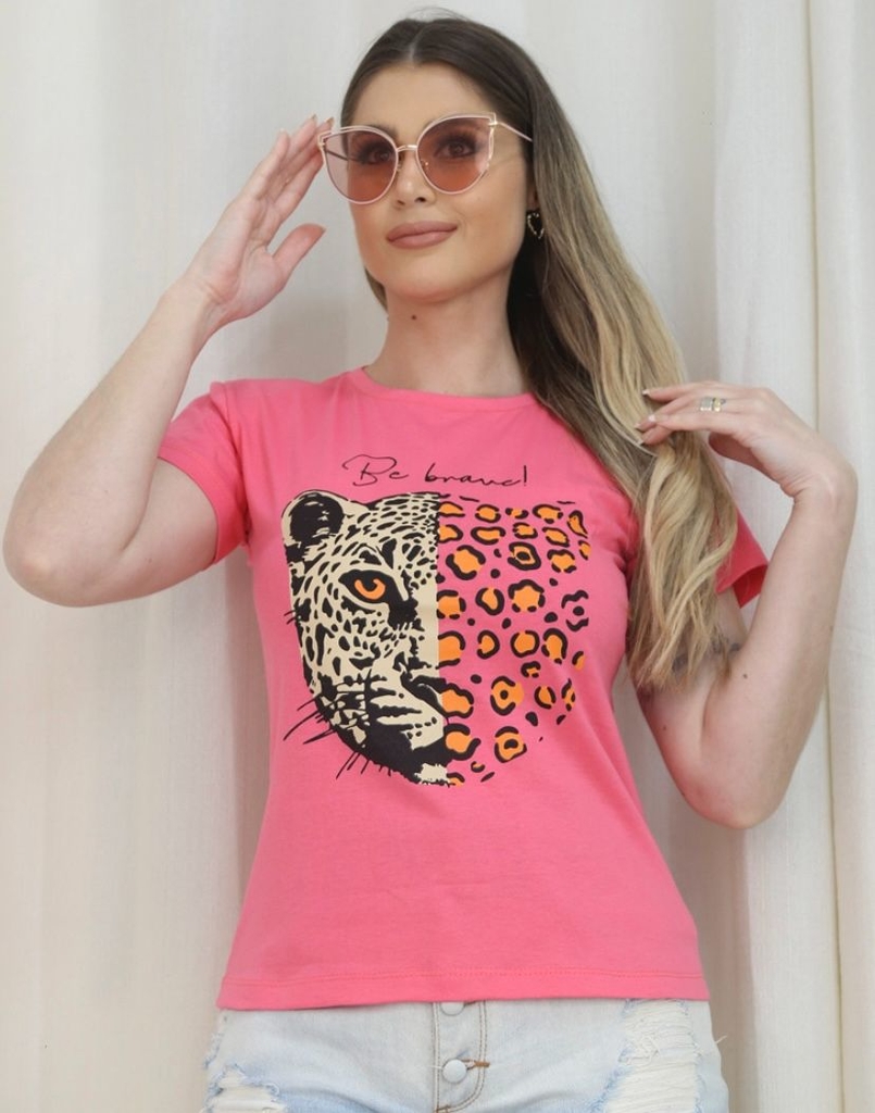 Camiseta feminina manga curta com estampa de algodão