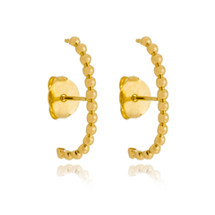 Brinco Earhook dourado com bolinhas lisas de 2mm na prata 925 com banho de ouro 18k