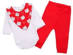 Conjunto Bebê Body Manga Longa + Mijão E Bandana