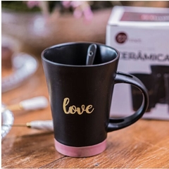 Caneca Cerâmica Com Colher Preto Matte Rosa - loja online