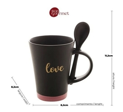 Caneca Cerâmica Com Colher Preto Matte Rosa - comprar online