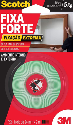 3M, Fixa Forte, Scotch, Fita Dupla Face, Fixação Extrema, 24MM X 2M, Cinza, 24 x 2 M