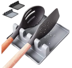 MIMO STYLE DESCANSO PARA UTENSÍLIO DE SILICONE CINZA COM 4 ESPAÇOS PARA ARMAZENAR E ORGANIZAR SEUS PREPAROS DE COMIDA. LIVRE DE BPA E RESISTENTE AO CALOR. PERFEITO PARA USO CULINÁRIO NA SUA COZINHA