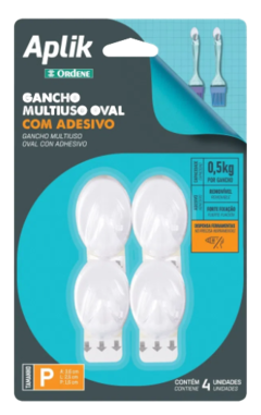 Gancho Adesivo Plástico Oval Pequeno Branco Aplik Ordene 4 Peças