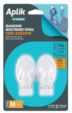 Gancho plastico oval br c/adesivo m 2 un ordene