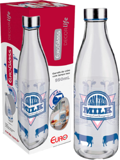 Garrafa de Vidro 950 ml Decoração Leite Clássica,VDR8059,Euro Home