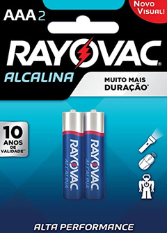 Pilha, Rayovac, 20912, Azul, AAA, Palito, pacote de 2