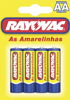 Pilha, Rayovac, Zinco ou Comum as Amarelinhas 10307, Amarelo, AAA, Palito, Pacote de 4