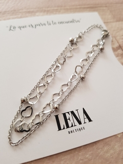 PULSERA DOBLE CADENA CORAZONES AQ - Lena Boutique