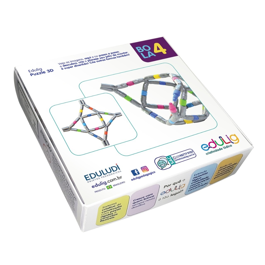 Quebra-cabeça Edulig Puzzle 3D Bola 5 - 90 peças e conexões - 6 cores -  Edulig, Kits pedagógicos e lúdicos, Puzzles 3D