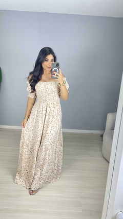 Vestido Longo Em Viscose Manga Cigana/Elástico no Busto, Floral na internet