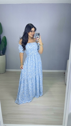 Vestido Longo Em Viscose Manga Cigana/Elástico no Busto, Floral - Morena Jambo