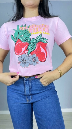 T-Shirts Algodão Estampa de Frutas e Flores