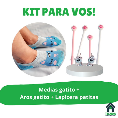 Medias gatito + Aros gatito + Lapicera patitas