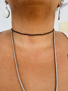 Colar choker de prata jade verde musgo Ateliê Kai Pratas 2 mm