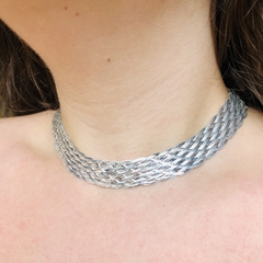 Colar choker de prata 12 fios trançada