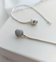 Pulseira Inspiração Pandora em Prata 925 fecho coração