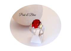 Anillo Plata y Oro - Cubic Rojo - Nº 17 - comprar online