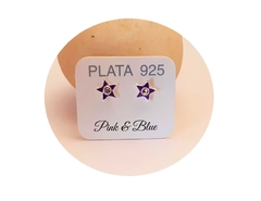 PAR DE AROS ESTRELLAS CON BRILLANTE - 8mm - PLATA 925 - comprar online