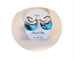 PAR DE AROS COLGANTES GLAMOUR CON PIEDRA FACETADA - PLATA 925 - Pink and Blue